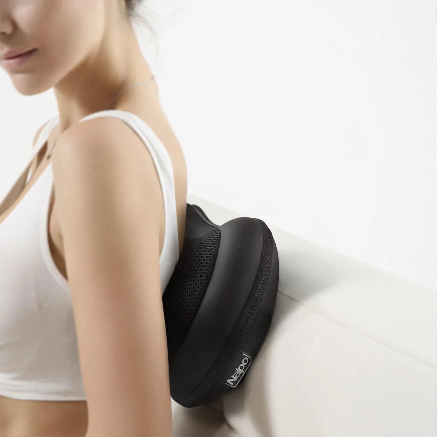 NAIPO Shiatsu Massagekissen Nacken Massagegerät mit Infrarot & Wärmefunktion, 4 3D-rotierenden Massageköpfen