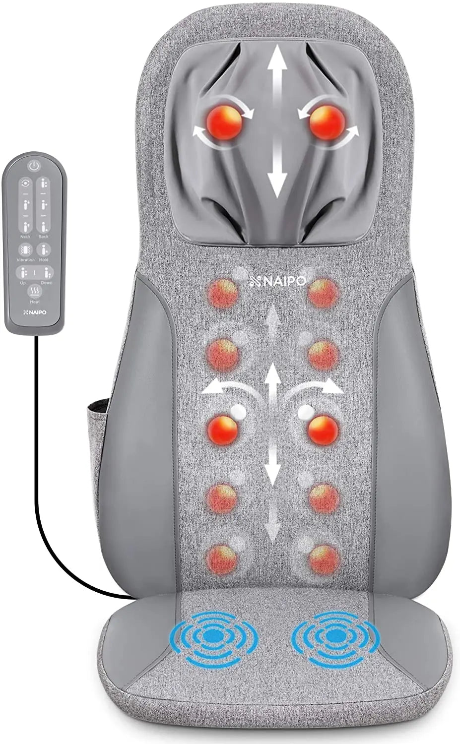 Naipo Massagematte Shiatsu Rückenmassagegerät mit Wärmefunktion und Nackenmassage sowie Hüftvibration zu Hause oder im Büro