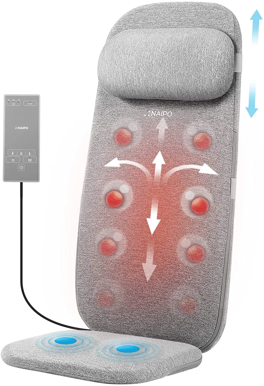 Naipo Massagesitzauflage mit Vibrationsmassage und Wärmemassage 8 Motorvibrationen 4 Massage Modi