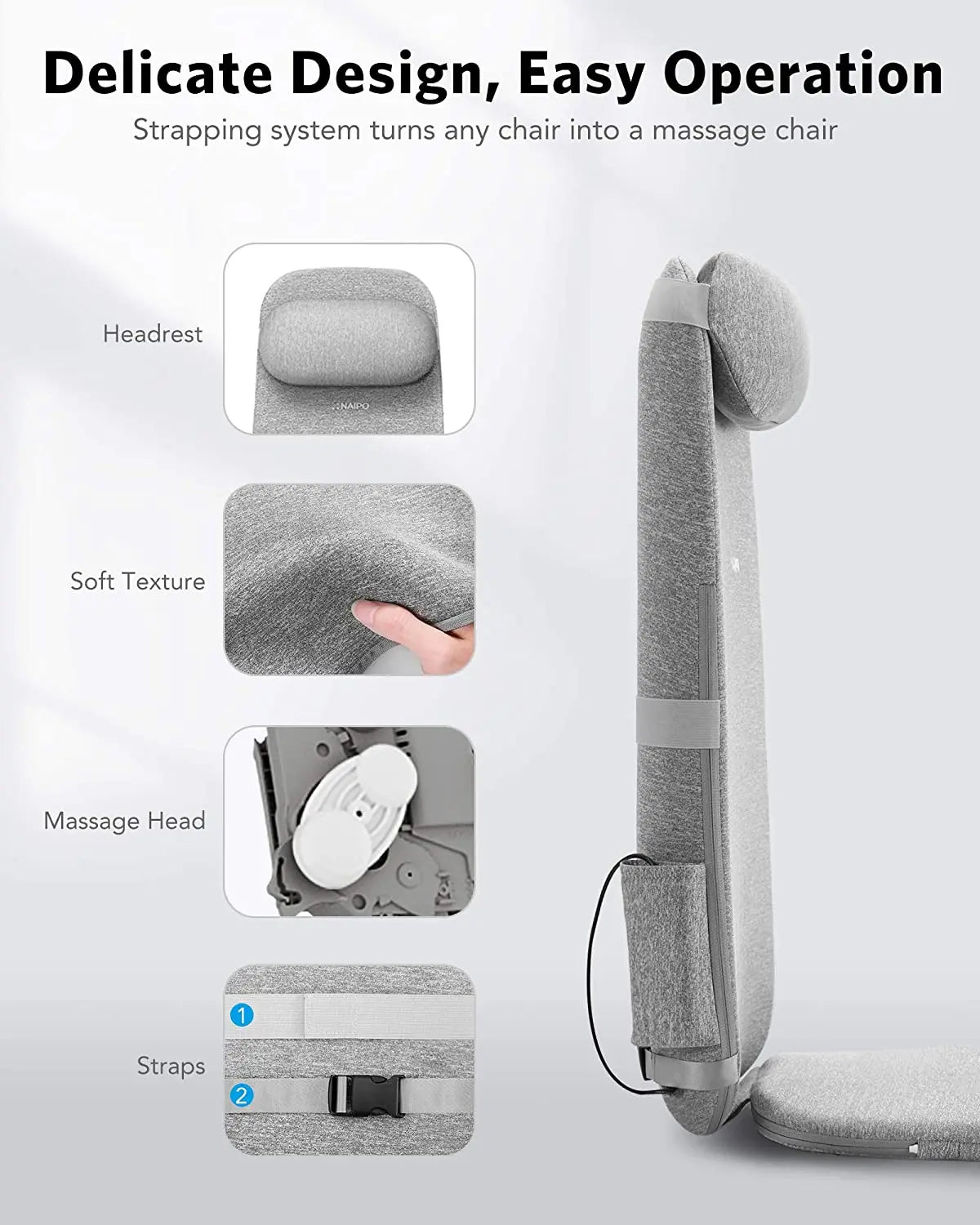 Naipo Massagesitzauflage mit Vibrationsmassage und Wärmemassage 8 Motorvibrationen 4 Massage Modi