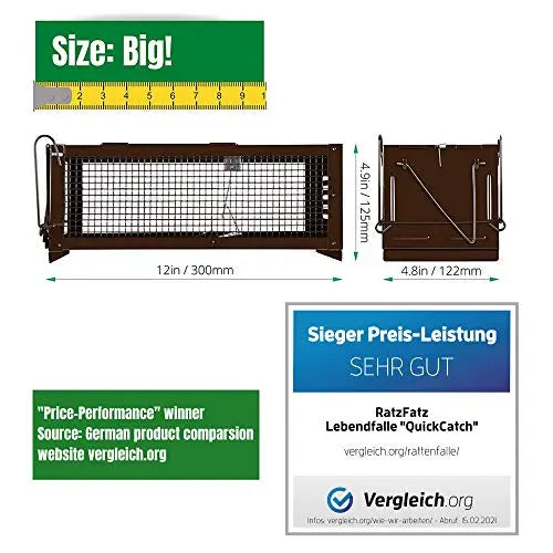 RatzFatz® 2x Lebendfalle Mausefalle, Rattenfalle, ● Sieger 2021 ● XXL, Profi, Garten & Haus, Tierfalle Set, ua Hasen & Hamster, Sensibilität einstellbar, Mehrfach, Lebend, Jagd, Käfig