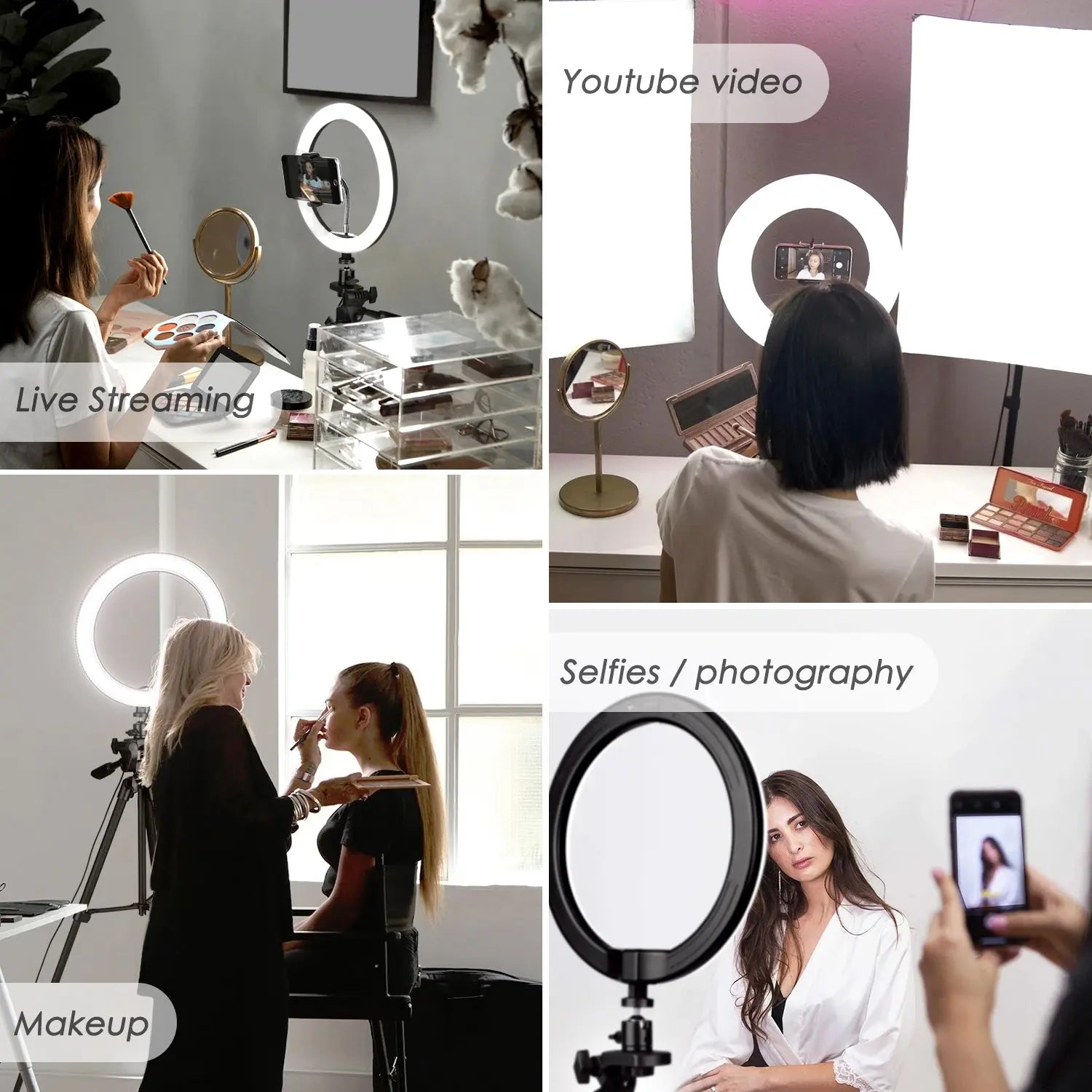 Ringlicht 10 Zoll mit Stativ - 3 Farben Dimmbar 3000K-5600K Einstellbare Helligkeit 360°Drehung Gimbals, LED Ring Light USB mit Fernbedienung und Handyhalterung, für Makeup/Videoanruf/Selfie