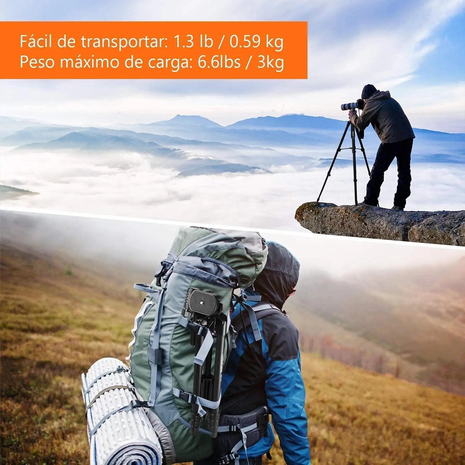 TACKLIFE Kamerastativ 40,5-136cm mit Handyhalter  MLT01