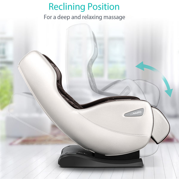 NAIPO Premium Massage Chair with Lying Position, Bluetooth, Space-Saving, White& Dark brown