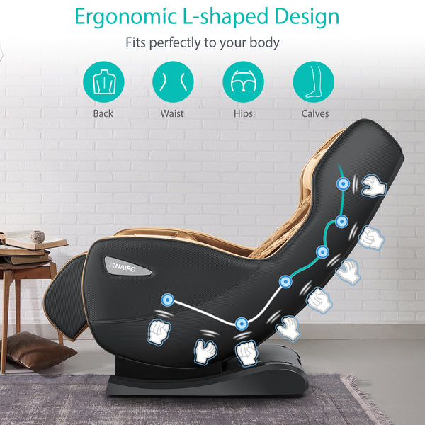 NAIPO Premium Massage Chair with Lying Position, Bluetooth, Space-Saving, Black&Brown